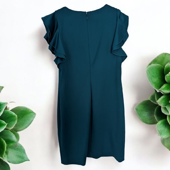Andrew Marc Ruffle Sleeve Sheath Dress Color: Cypress, Size: 14 EUC - Picture 8 of 13